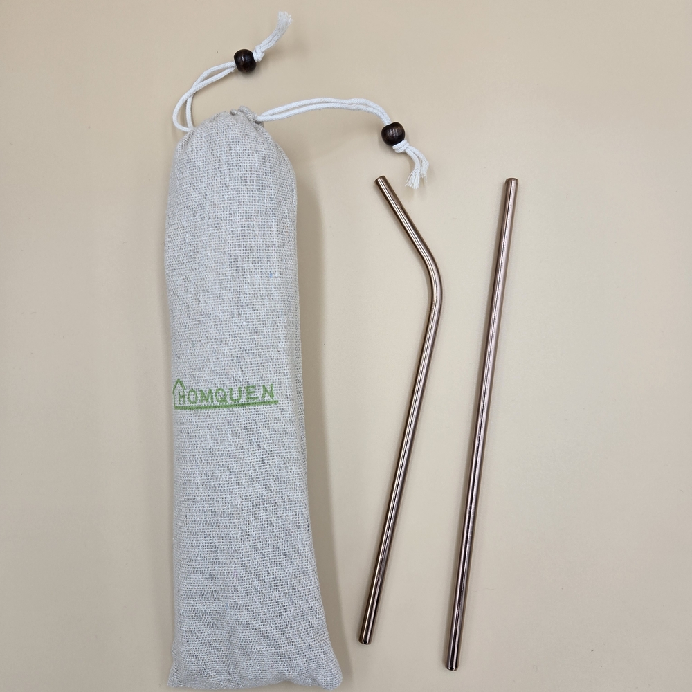 Rose Gold Stainless Steel Straw Set